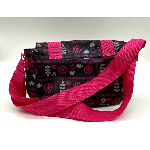 Sanrio Hello Kitty Pink Black Crossbody Purse Shoulder Bag Bird Heart Flower - Picture 3 of 6